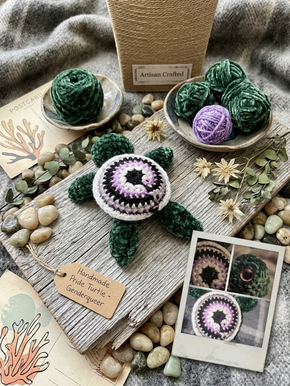 Handmade Pride Turtle Plush in Green & Purple